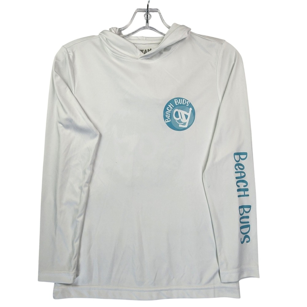 Team 365 Youth M White Beach Buds Snorkel Hooded Performance Shirt Rash Guard UV